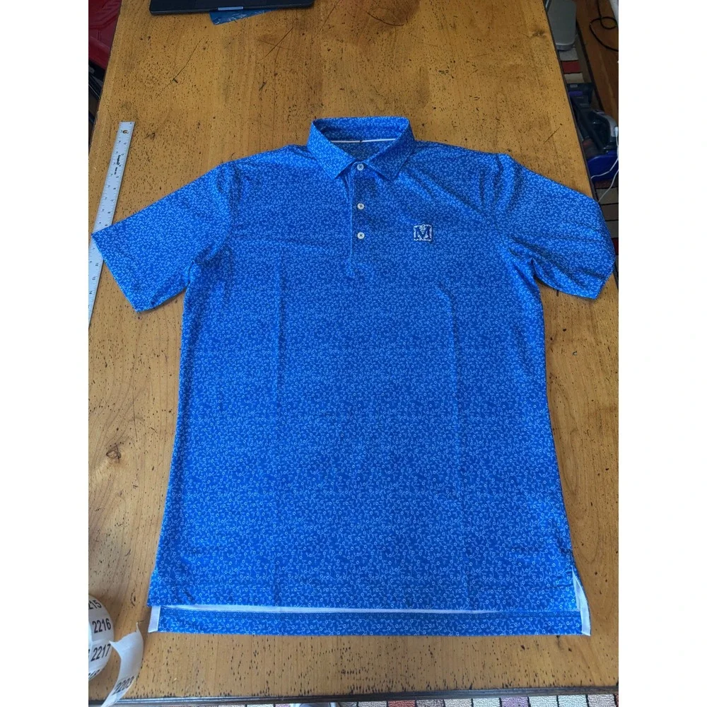 Johnnie-O Polo Size M Mens Blue Floral Print Short Sleeve Performance Golf Shirt